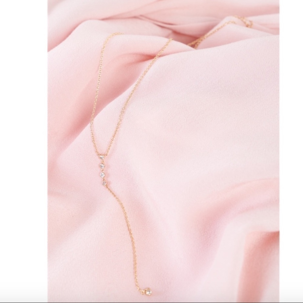 CZ dainty Y lariat necklace gold tone minimalist boho LAST ONE!! - Picture 4 of 6